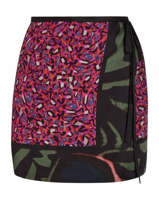 Dries Van Noten Red Gabrinas Printed Satin Mini Wrap Skirt