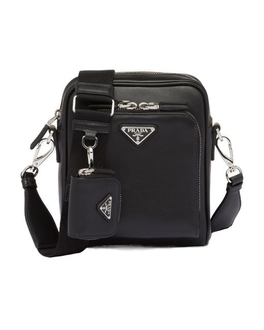 Prada Black Leather Shoulder Bag With Pouch for men