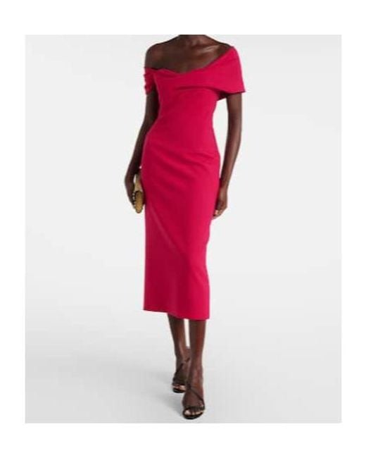 Carolina Herrera Red Off-Shoulder Wool-Blend Cocktail Dress
