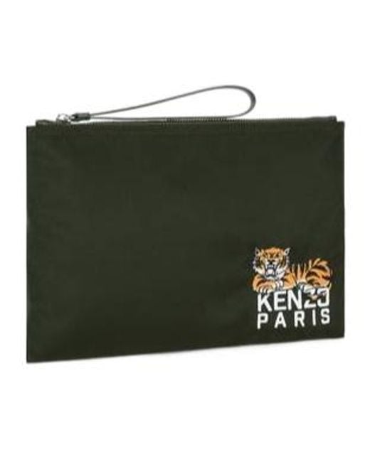 KENZO Green Happy Tiger Large Clutch Bag for men