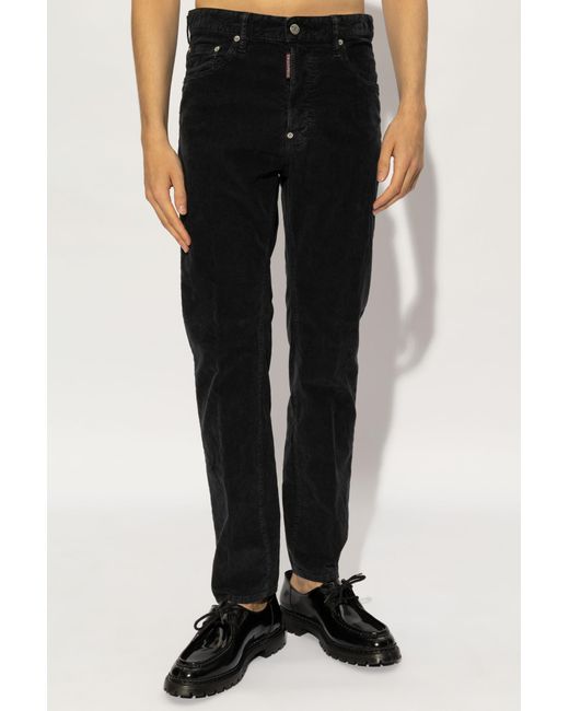 DSquared² Black Straight-Leg Corduroy Trousers for men