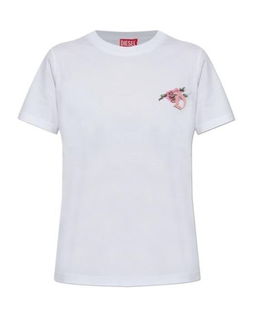 DIESEL White T Reg S 1 Floral Logo T-Shirt