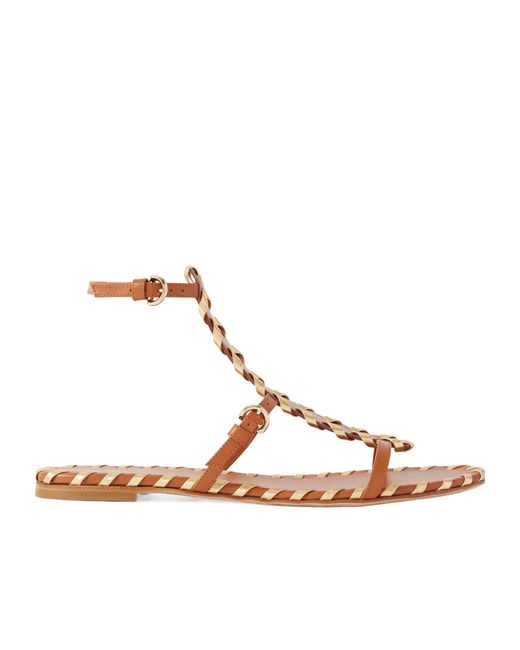 Gianvito Rossi Brown Whipstitched Metallic Leather-Trimmed Leather Sandals