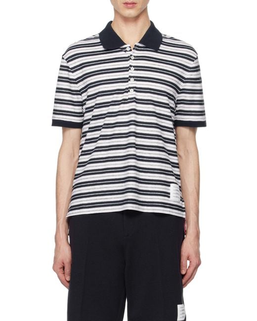Thom Browne Blue Striped Short-Sleeved Polo Shirt for men
