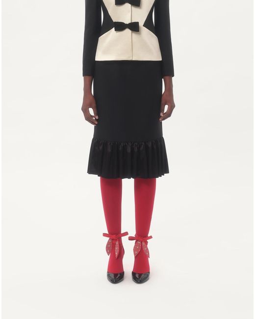 Valentino Black Bow Detailed Ruffled Hem Skirt