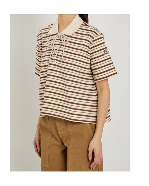 Moncler Natural Striped Cotton Polo Shirt