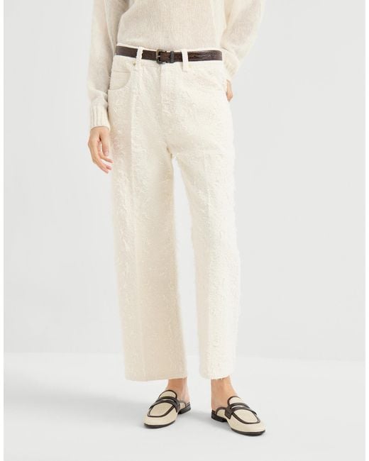 Brunello Cucinelli White Fuzzy Wide-Leg Knitted Trousers