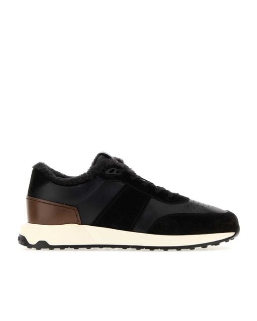 Tod's Black Panelled Shearling Lace-Up Sneakers for men