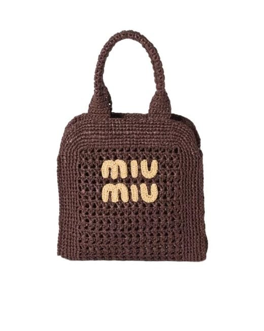 Miu Miu Brown Raffia-Effect Woven Tote Bag