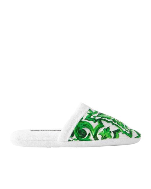 Dolce & Gabbana Green Mediterraneo-Print Slippers