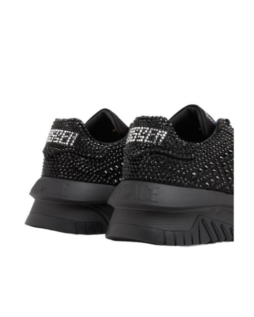 Versace Black Odissea Crystal-Embellished Sneakers for men