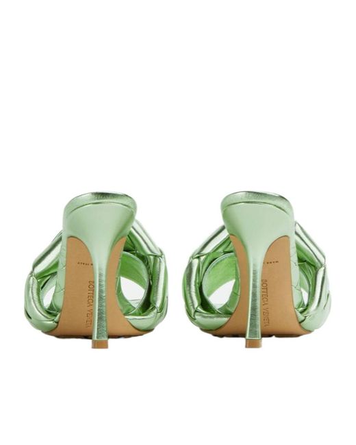 Bottega Veneta Green Intreccio Metallised Mules