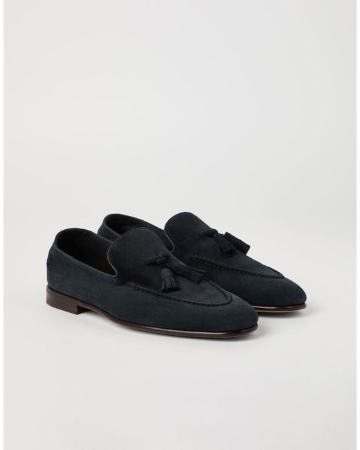 Brunello Cucinelli Black Fringed Slip-On Loafers for men