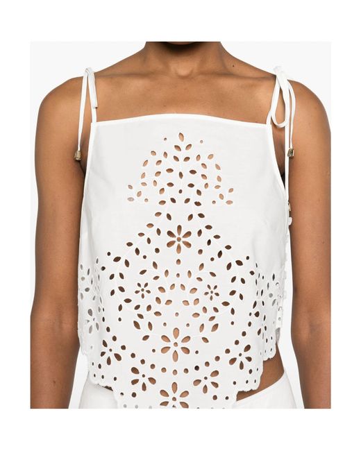 Self-Portrait White Embroidered Asymmetric Hem Top
