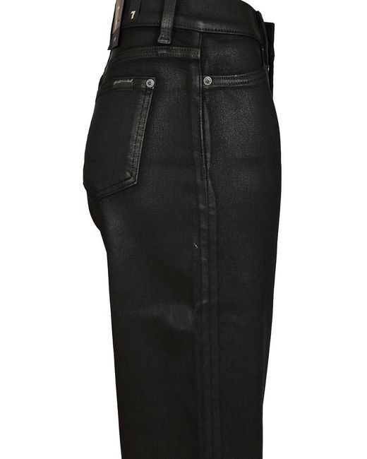 7 For All Mankind Black Lotta Coated Wide-Leg Jeans