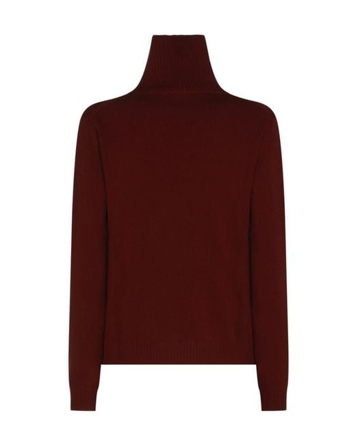 Jil Sander Red Ribbed High-Neck Knitted Sweater