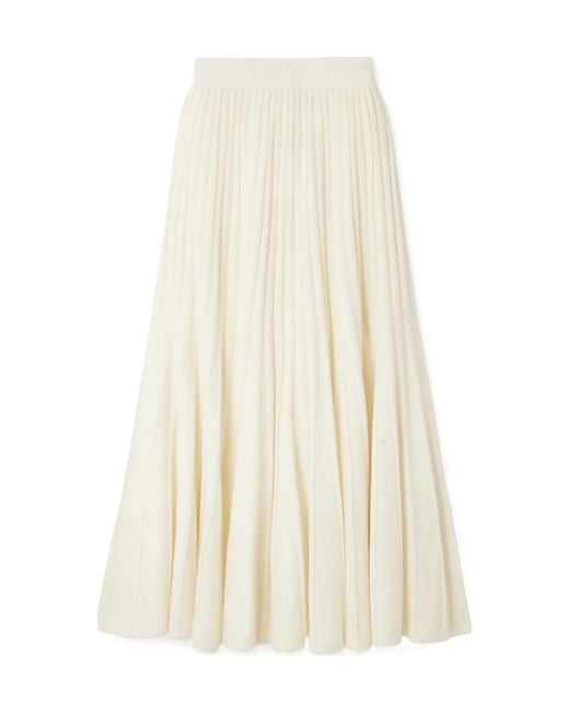 arch4 White Sabrina Pleated Organic Cashmere Midi Skirt