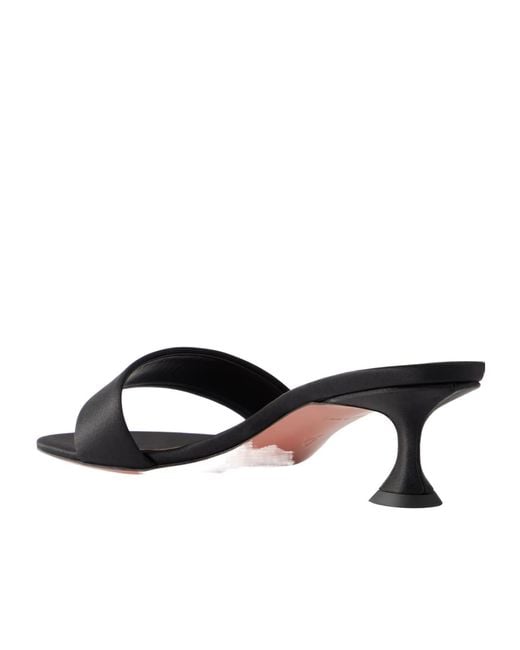 AMINA MUADDI Black Satin Square-Toe Kitten-Heel Mules