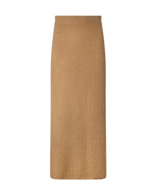 LeKasha Natural Camel Knit Midi Skirt