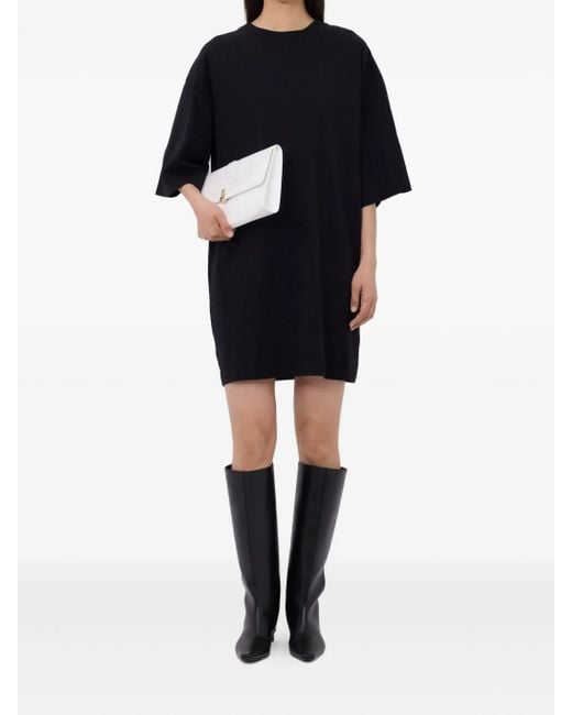 Loulou de Saison Black Ayaz Drop-Shoulder Mini Dress