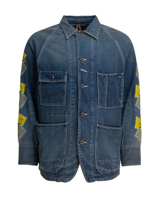 Kapital Blue Embroidered Patch-Pocket Denim Jacket for men