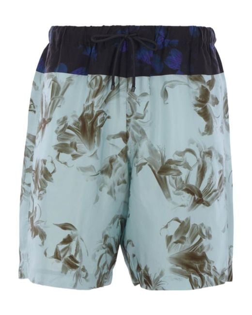 Dries Van Noten Blue Floral Printed Drawstring Shorts for men