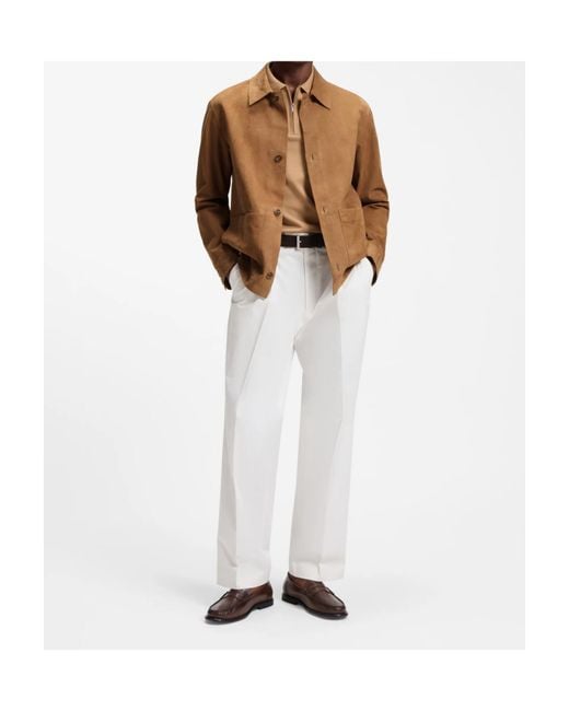 Boss Brown Suede Button-Up Leather Jacket for men