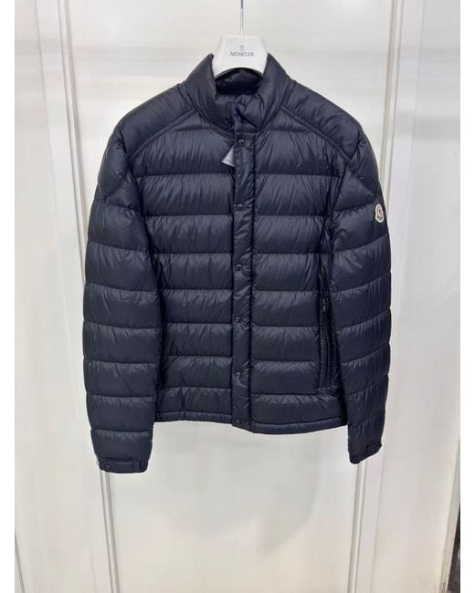 Moncler Blue Selves Button-Up Short Padded Jacket for men