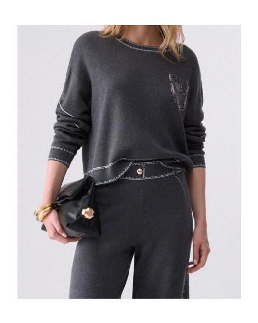 Liu Jo Gray Sweater With Stitching