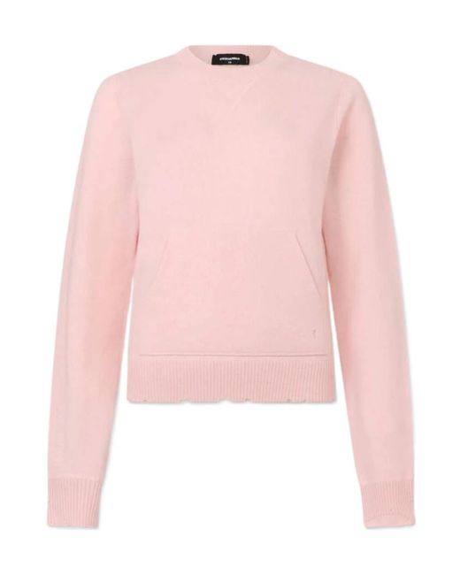 DSquared² Pink Signature Destroyed Knit Pullover