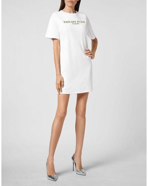 Philipp Plein White Logo Details T-Shirt Dress