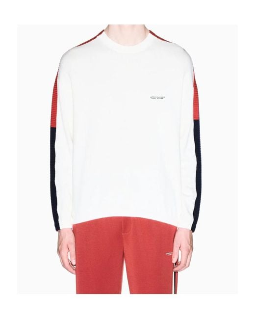 ARMANI EXCHANGE Natural Long-Sleeved Round Neck Drop Shoulder Color-Blocked Knit Sweater for men