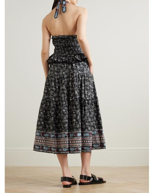 Sea Multicolor Everly Ruffled Embroidered Floral-Print Cotton Halterneck Midi Dress