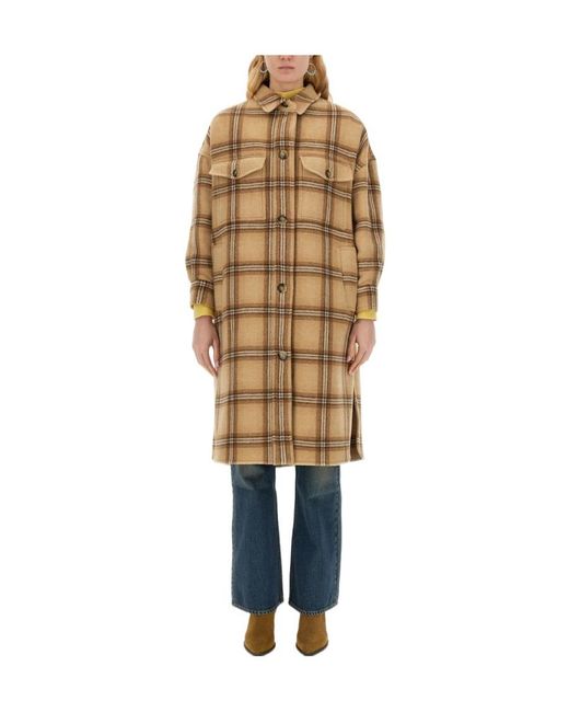 Isabel Marant Natural Fontizia Checked Wool Coat
