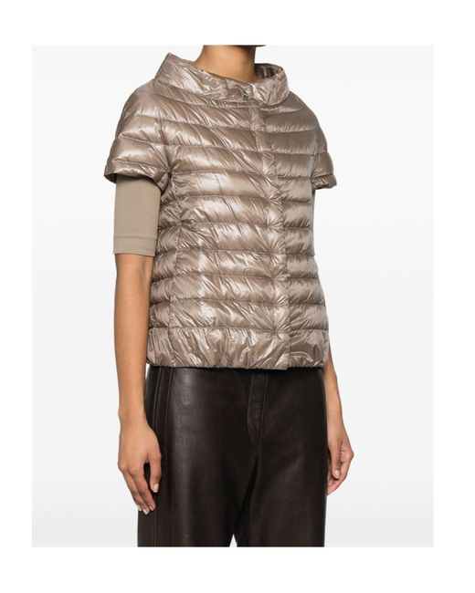 Herno Gray Quilted Short-Sleeved Down Jacket