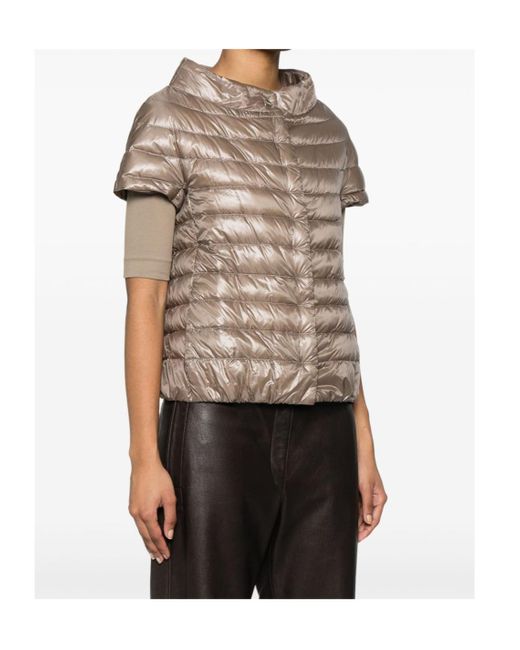 Herno Gray Quilted Short-Sleeved Down Jacket