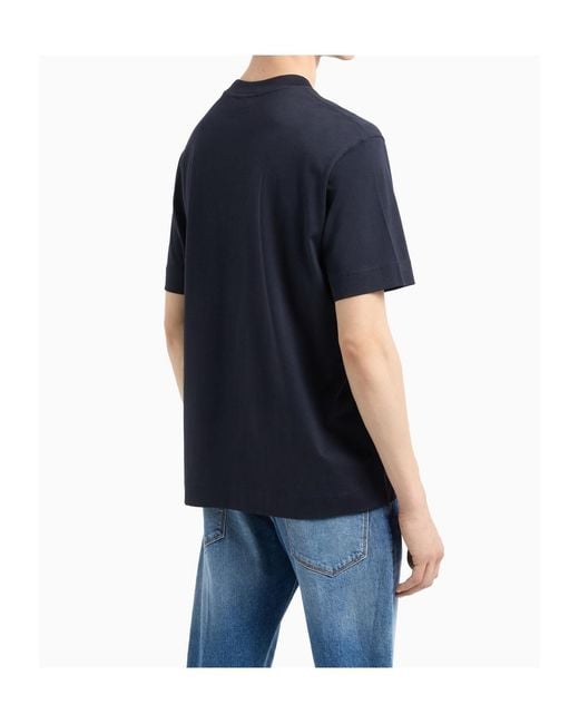 Emporio Armani Blue Logo-Raised Jersey T-Shirt for men