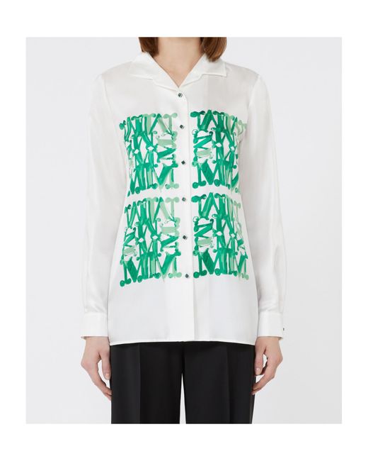 Max Mara Green Nabil Logo Printed Button-Up Shirt