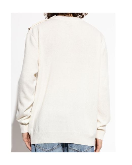 Balmain White Button-Shoulder Knitted Sweater for men
