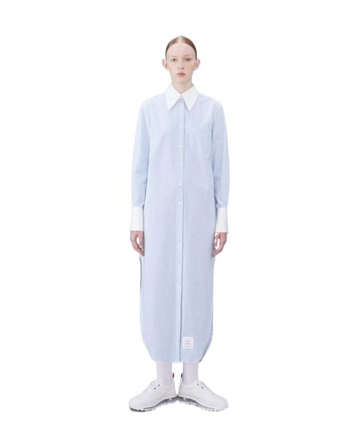 Thom Browne Blue Striped Button-Up Shirt Dress
