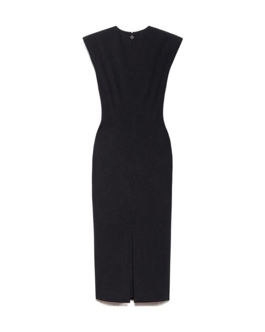 Aniye By Black Draped Padded-Shoulder Midi Dress