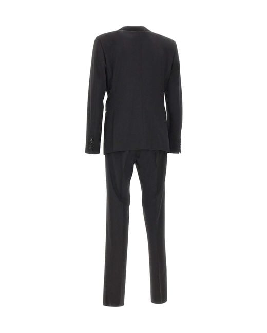 Emporio Armani Black Satin-Trim Peak-Lapel Suit for men