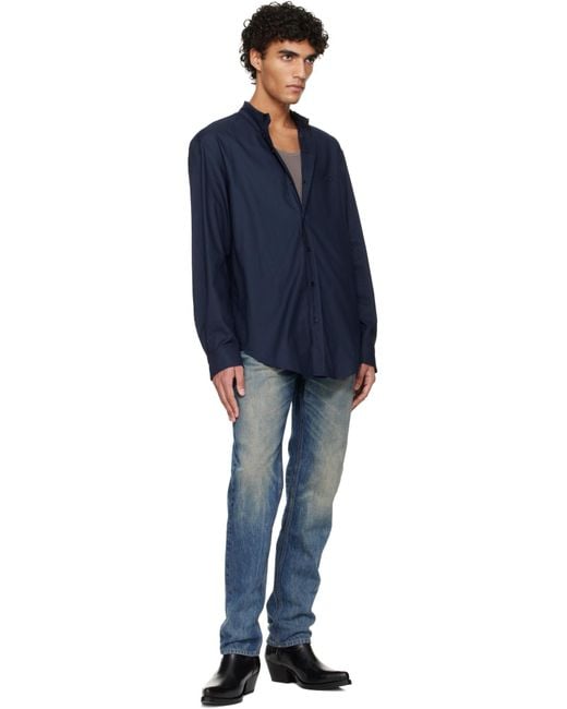 Balmain Blue Collared Long-Sleeve Poplin Shirt for men