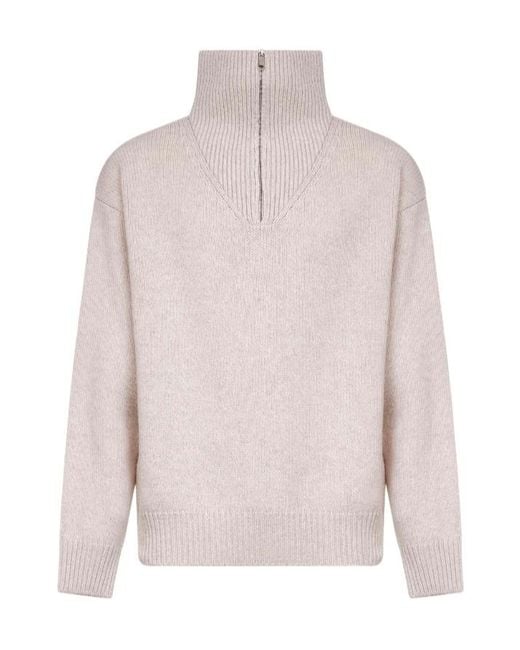 Autry Pink Ribbed Half Zip Knitted Sweater for men