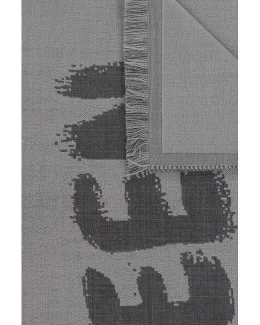 McQueen Gray Wool Logo Print Scarf for men