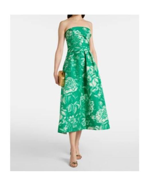 Monique Lhuillier Green Strapless Silk Gown