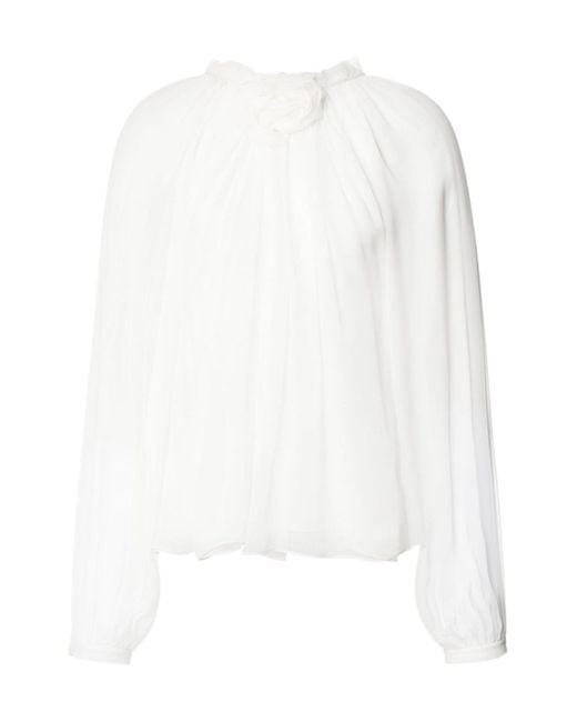 Alberta Ferretti White Balloon-Sleeve Satin Blouse