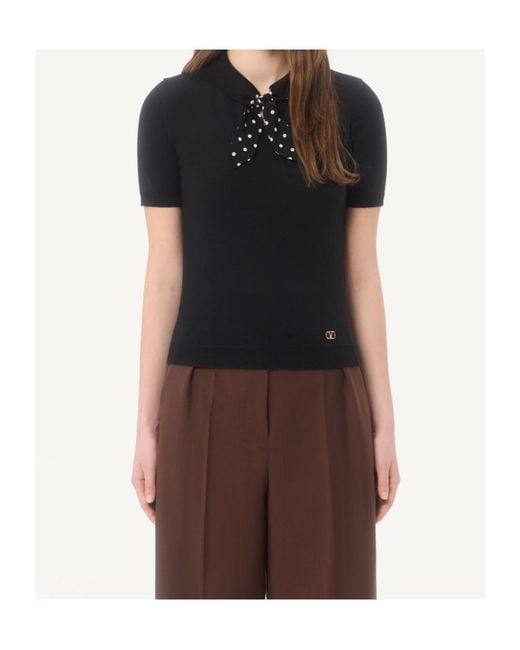 Valentino Black Vlogo Signature Scarf Detailed Knitted Top