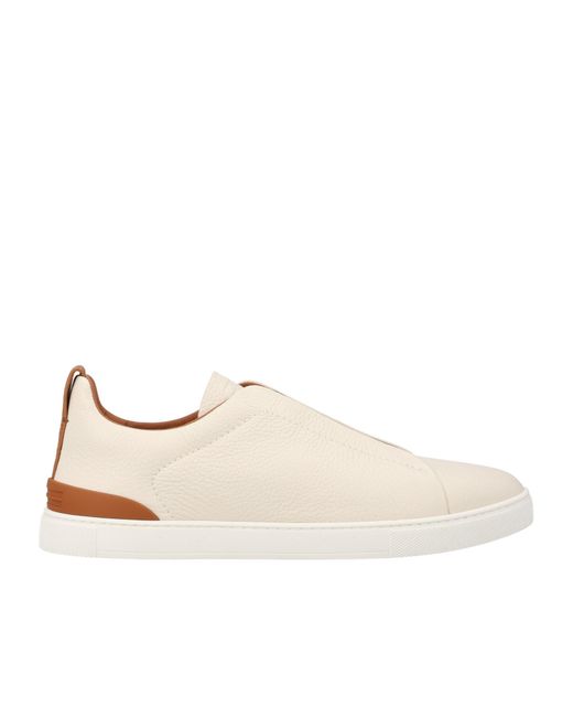 Zegna Natural Triple Stitch Leather Sneakers for men