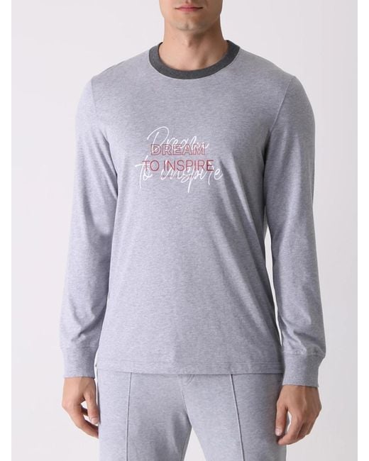 Brunello Cucinelli Blue T-Shirt With Round Neck And Long Sleeves for men